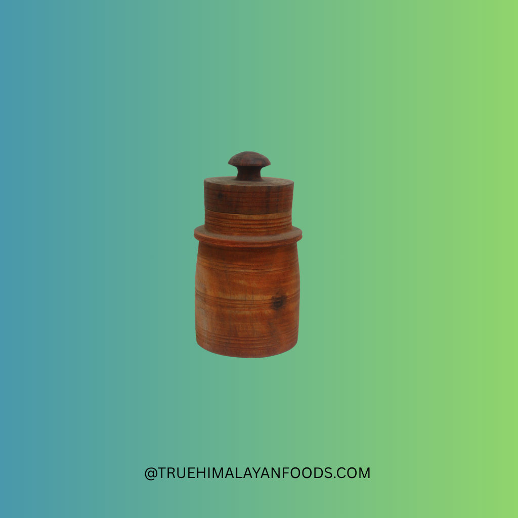 Wooden Ghee Container traditional handmade Nepali wooden storage vessel